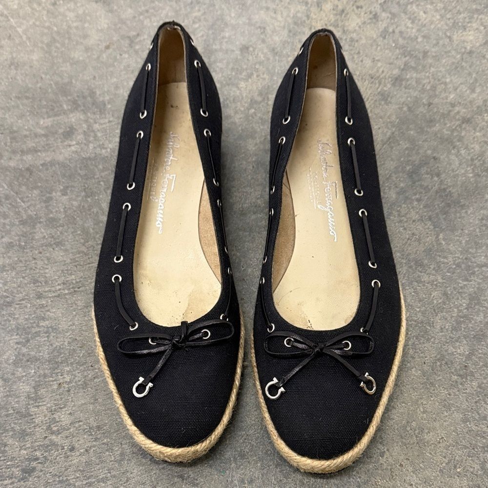 Salvatore Ferragamo Black Canvas Espadrilles